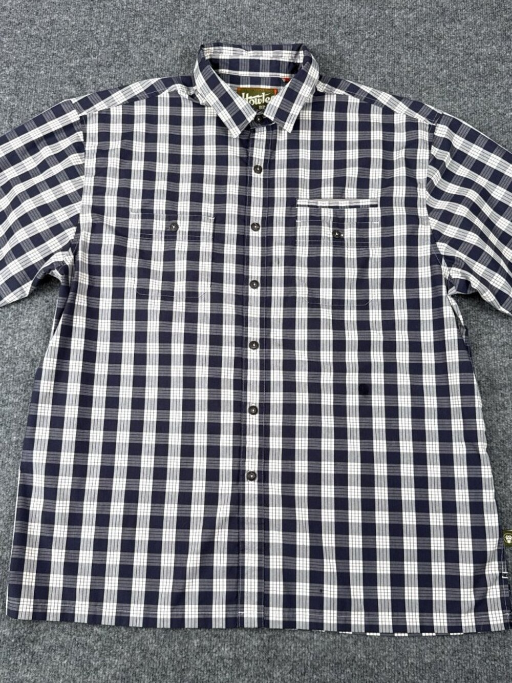 Howler Bros Men's XL Plaid Button Up Shirt Navy Blue Short Sleeve
